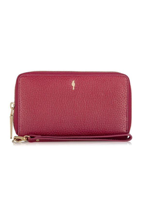 Ochnik - Różowy skórzany portfel damski na pasku. Kolor: różowy. Materiał: skóra