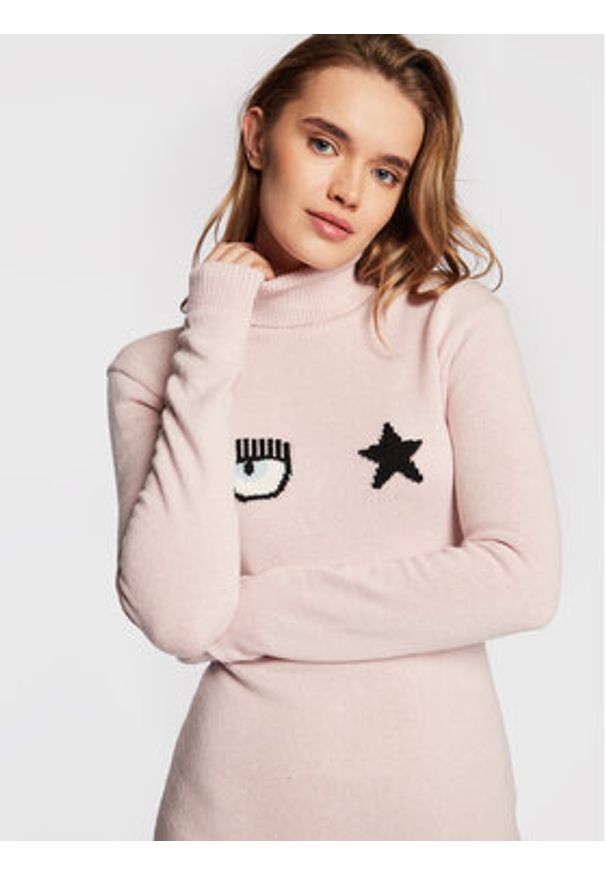 Chiara Ferragni Sukienka dzianinowa 73CBOM22 Różowy Slim Fit. Kolor: różowy. Materiał: wiskoza