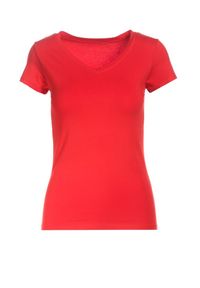 Born2be - Czerwony T-shirt Nysalphia. Kolor: czerwony. Materiał: dzianina, elastan, bawełna. Długość rękawa: krótki rękaw. Długość: krótkie. Styl: klasyczny