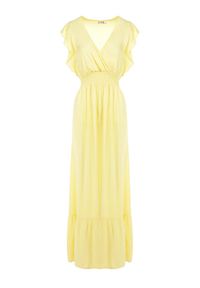 Born2be - Żółta Sukienka Hypsanie. Typ kołnierza: dekolt kopertowy. Kolor: żółty. Materiał: wiskoza. Typ sukienki: kopertowe. Długość: maxi #7