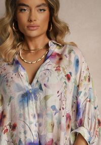 Renee - Różowa Koszula z Bawełną Ozdobiona Kwiatami Linanissa. Okazja: na co dzień, na spacer. Typ kołnierza: kołnierzyk klasyczny. Kolor: różowy. Materiał: bawełna. Wzór: aplikacja, kwiaty. Sezon: lato. Styl: klasyczny, elegancki, casual #3