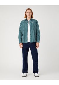 Wrangler - WRANGLER 1 POCKET SHIRT MĘSKA KOSZULA Z DŁUGIM RĘKAWEM W KRATĘ KRATA DEEP TEAL W5A24MG03. Długość rękawa: długi rękaw. Długość: długie