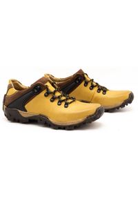 KENT Męskie buty trekkingowe 116 żółte. Okazja: na co dzień. Zapięcie: pasek. Kolor: żółty. Materiał: skóra, jeans. Wzór: paski. Sezon: jesień, lato, wiosna