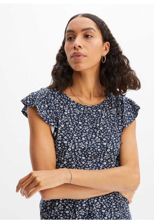 bonprix - Shirt z rękawami z falbanami. Kolor: niebieski