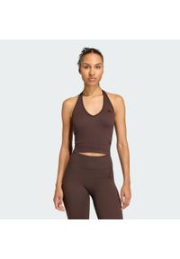Adidas - Koszulka Workout Essentials Knit Halterneck. Kolor: brązowy. Materiał: dzianina. Technologia: ClimaCool (Adidas). Sport: fitness #1