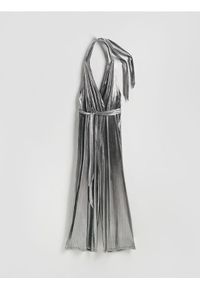 Reserved - Błyszczący kombinezon z paskiem - srebrny. Kolor: srebrny. Materiał: dzianina #1
