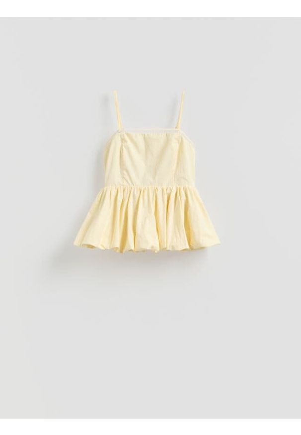 Reserved - Bluzka z baskinką - jasnożółty. Kolor: żółty. Materiał: bawełna, tkanina. Wzór: gładki. Styl: klasyczny