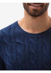 Ombre Clothing - Sweter męski z warkoczowym splotem E195 - ciemnoniebieski - XXL. Okazja: na co dzień. Kolor: niebieski. Materiał: jeans, akryl, bawełna. Wzór: ze splotem. Styl: casual, klasyczny, elegancki #3