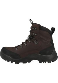 ecco - Buty trekkingowe o średniej cholewce Ecco. Wysokość cholewki: za kostkę. Zapięcie: sznurówki. Kolor: czarny, wielokolorowy, brązowy. Materiał: materiał, skóra. Szerokość cholewki: normalna. Sport: turystyka piesza #1