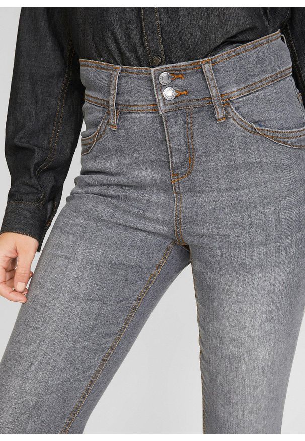bonprix - Dżinsy Slim Fit, high-waist, SLIM, komfort-stretch. Stan: podwyższony. Kolor: szary