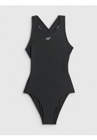 4f - 4F Kostium kąpielowy jednoczęściowy dziewczęcy - czarny 122/128 (6-8 lat). Kolor: czarny. Materiał: skóra, materiał. Rodzaj stanika: push-up #1