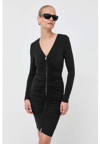 Marciano Guess sukienka kolor czarny mini dopasowana. Kolor: czarny. Materiał: dzianina. Długość rękawa: długi rękaw. Typ sukienki: dopasowane. Długość: mini #1