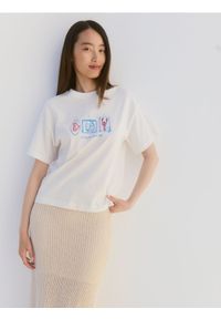 Reserved - Bawełniany t-shirt z nadrukiem - biały. Kolor: biały. Materiał: bawełna. Wzór: nadruk #1