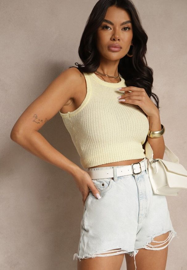 Renee - Żółty Prążkowany Basicowy Top Donellin. Kolor: żółty. Materiał: prążkowany. Styl: klasyczny