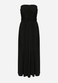 Born2be - Czarna Sukienka Koktajlowa Bandeau z Wiskozą Ozdobiona Marszczeniem Nalithae. Okazja: na co dzień. Kolor: czarny. Materiał: wiskoza. Wzór: aplikacja. Styl: wizytowy #5