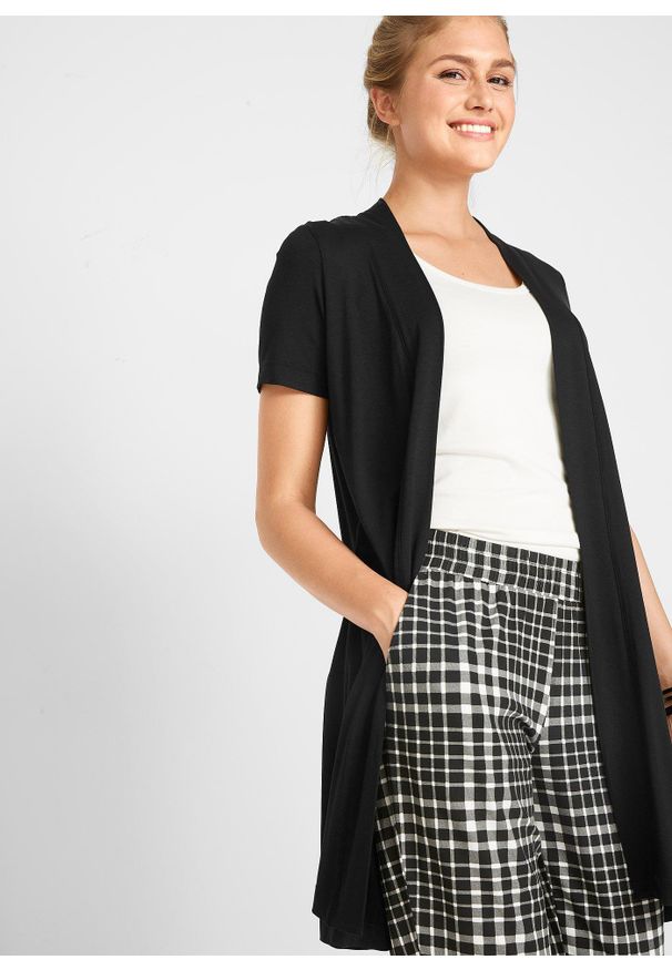 bonprix - Kardigan z miękkiej wiskozy. Kolor: czarny. Materiał: wiskoza. Długość: długie