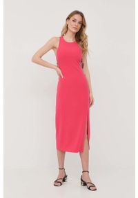 Patrizia Pepe sukienka kolor różowy midi prosta. Kolor: różowy. Materiał: tkanina. Typ sukienki: proste. Długość: midi #5