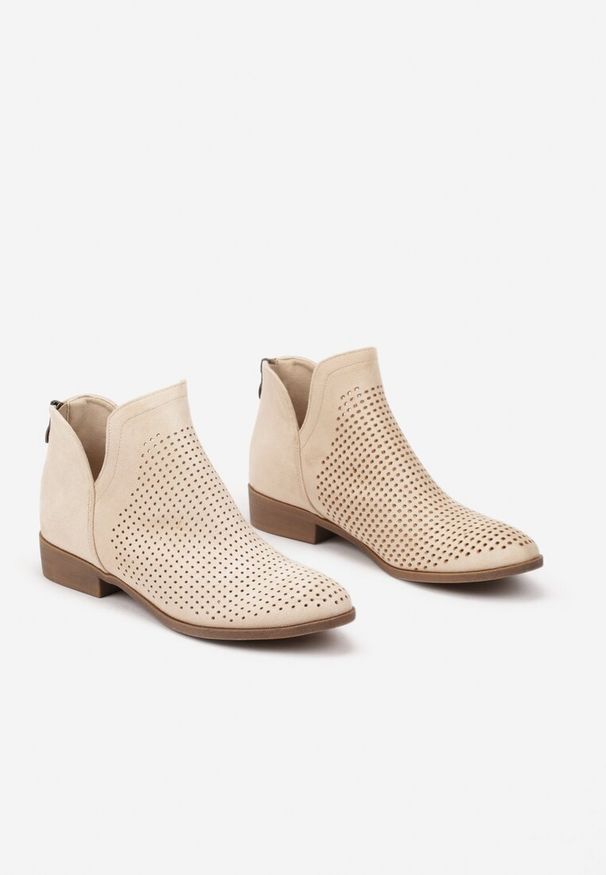 Born2be - Beżowe Płaskie Botki Vices z Wycięciem Felilia. Okazja: na co dzień. Kolor: beżowy. Materiał: jeans. Styl: casual, elegancki