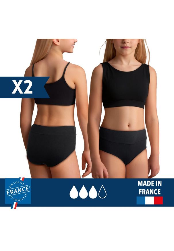PLIM UNDERWEAR - 2x Dół menstruacyjnego stroju kąpielowego nastolatki wysoki stan duża chłonność. Stan: podwyższony. Kolor: czarny