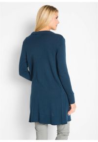 Długi sweter dzianinowy bez zapięcia, długi rękaw bonprix ciemnoniebieski. Kolor: niebieski. Materiał: dzianina. Długość rękawa: długi rękaw. Długość: długie #4