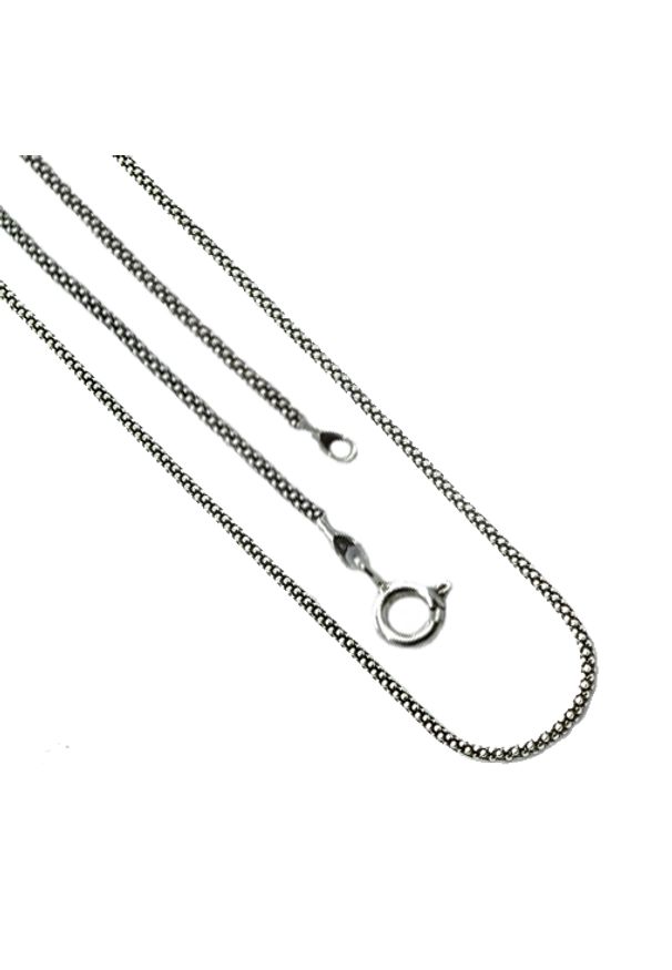 Braccatta - GREY, łańcuszek srebrny, długi, oksydowany, popcorn. Materiał: srebrne. Kolor: srebrny. Wzór: ze splotem. Kamień szlachetny: markazyt