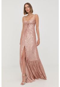Elisabetta Franchi sukienka kolor różowy maxi rozkloszowana. Kolor: różowy. Długość rękawa: na ramiączkach. Typ sukienki: rozkloszowane. Długość: maxi