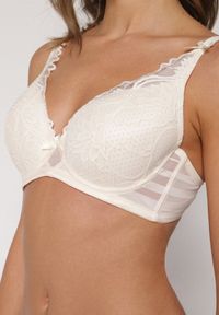 Born2be - Jasnobeżowy Biustonosz Koronkowy z Kokardkami Themikaia. Kolor: beżowy. Materiał: koronka #5