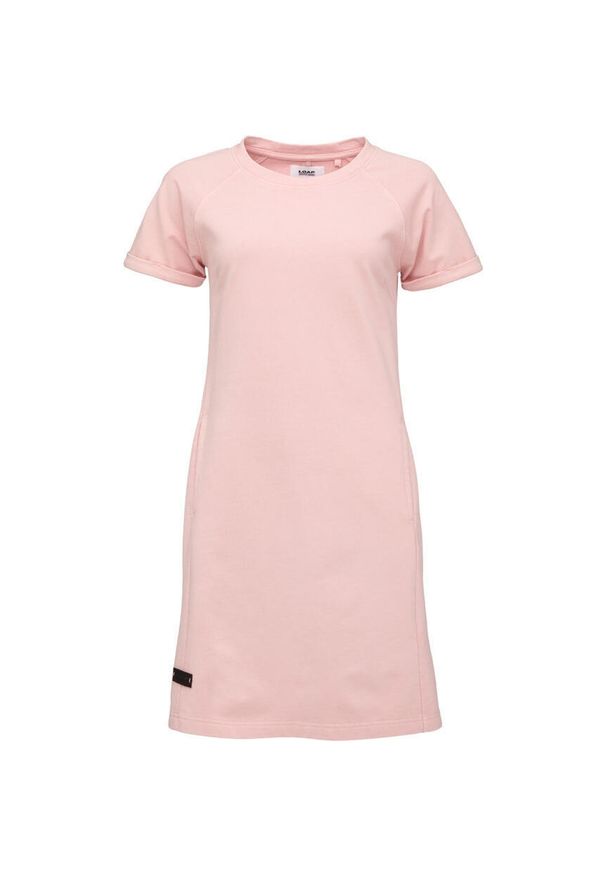 WOMEN'S HEALTH - Sukienka damska LOAP DENDA S — 100% bawełna, do kolan. Kolor: różowy. Materiał: bawełna. Typ sukienki: sportowe, proste. Styl: klasyczny, sportowy. Długość: midi