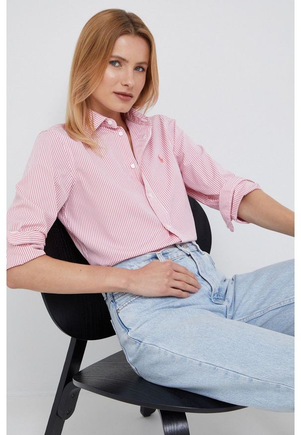 Polo Ralph Lauren koszula bawełniana 211784161030 damska kolor różowy regular z kołnierzykiem klasycznym. Typ kołnierza: kołnierzyk klasyczny, polo. Kolor: różowy. Materiał: bawełna. Styl: klasyczny