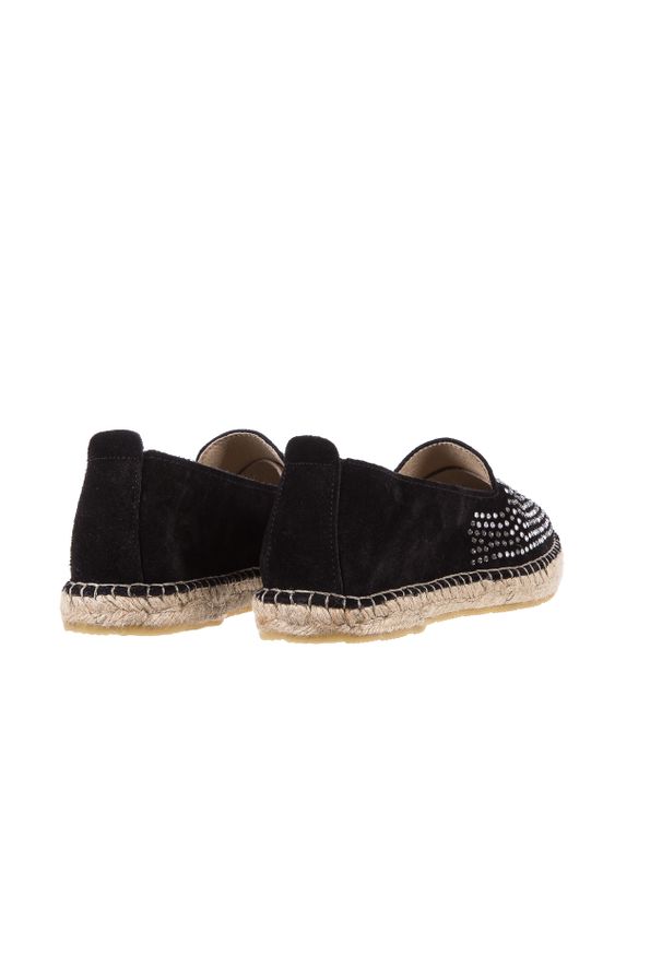 Espadryle Bayla-115 107601 Serraje Negro, Czarny, Skóra naturalna. Okazja: na co dzień. Kolor: czarny. Materiał: skóra. Wzór: aplikacja. Styl: casual