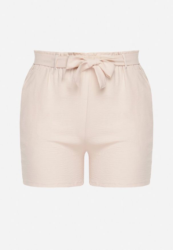 Born2be - Beżowe Szorty Typu Bermudy z Wysokim Stanem z Gumką w Pasie i Wiązaniem Seviiana. Okazja: na co dzień. Stan: podwyższony. Kolekcja: plus size. Kolor: beżowy. Materiał: koronka, materiał. Wzór: koronka. Sezon: lato. Styl: casual, elegancki