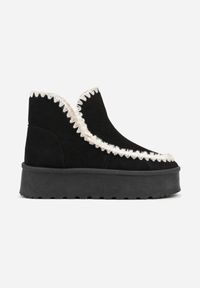 Renee - Czarne Śniegowce na Platformie Ozdobione Haftowanym Wzorem Naretusa. Okazja: na co dzień. Kolor: czarny. Materiał: skóra, jeans. Wzór: haft, aplikacja. Obcas: na platformie. Styl: casual #6