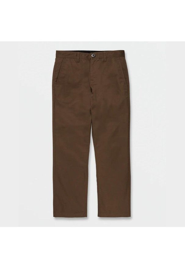 Spodnie Volcom Frickin Skate Chino ciemna ziemia. Kolor: brązowy. Sport: skateboard