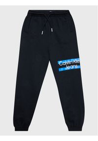 Calvin Klein Jeans Spodnie dresowe Maxi Block Logo IB0IB01591 Czarny Regular Fit. Kolor: czarny. Materiał: bawełna