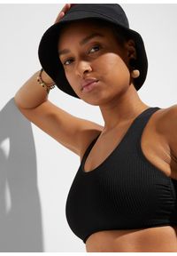 bonprix - Prążkowane bikini z biustonoszem bustier (2 części). Kolor: czarny. Materiał: prążkowany