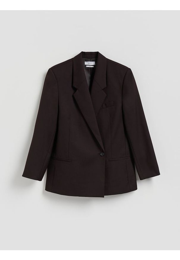 Reserved - Marynarka z wełną - bordowy. Kolor: czerwony. Materiał: wełna