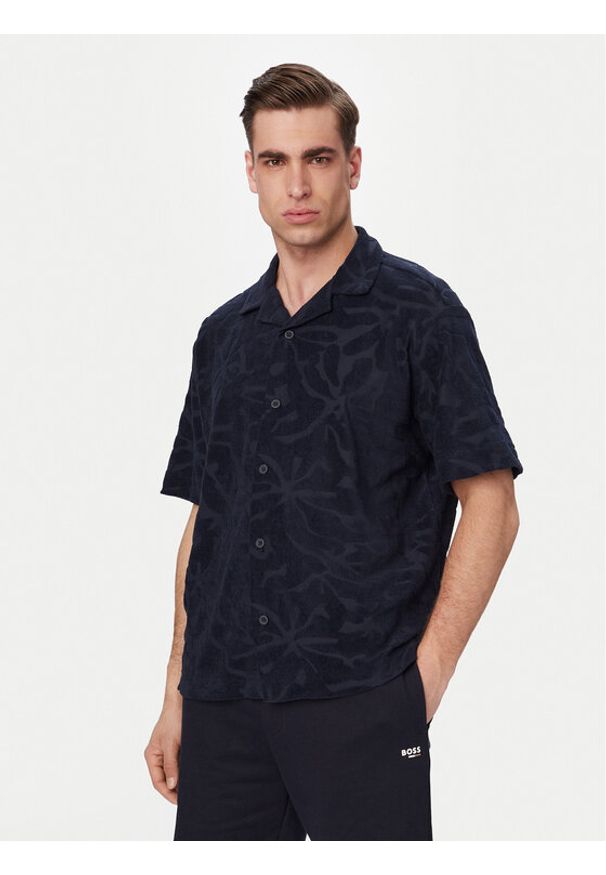 BOSS Polo Flower 50559204 Granatowy Regular Fit. Typ kołnierza: polo. Kolor: niebieski. Materiał: bawełna