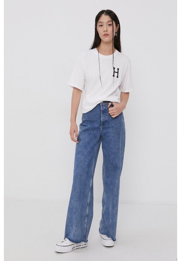 HUF - T-shirt bawełniany. Okazja: na co dzień. Kolor: biały. Materiał: bawełna. Wzór: nadruk. Styl: casual