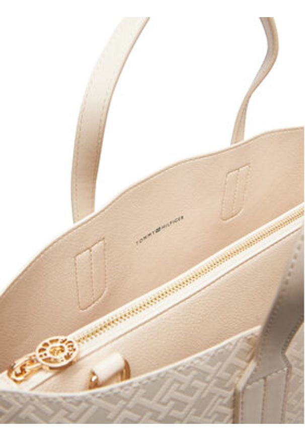 TOMMY HILFIGER - Tommy Hilfiger Torebka Th Distinct Satchel Mono AW0AW17174 Beżowy. Kolor: beżowy. Materiał: skórzane