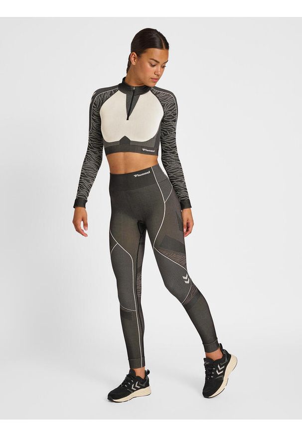 Damska bluza z zamkiem 1/2 crop Hummel MT Mila. Kolor: czarny, szary, wielokolorowy. Sport: fitness