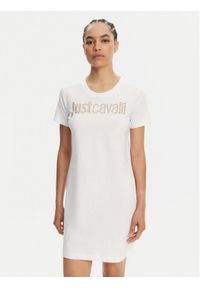 Just Cavalli Sukienka codzienna 78PAOE15 Biały Regular Fit. Okazja: na co dzień. Kolor: biały. Materiał: bawełna. Typ sukienki: proste. Styl: casual