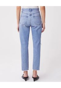 AGOLDE - Spodnie jeansowe z dziurami Fen Straight Fit. Stan: podwyższony. Kolor: niebieski. Długość: długie. Wzór: aplikacja
