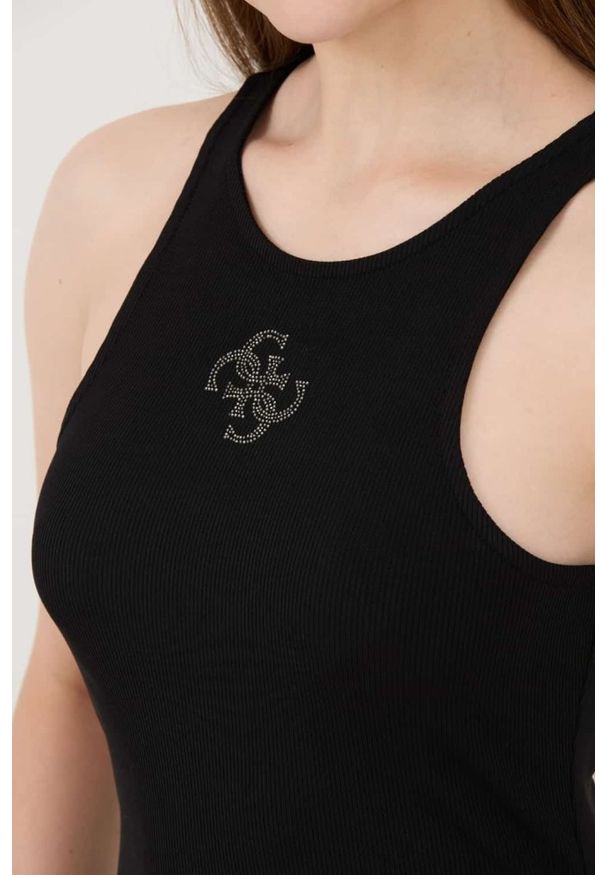 Guess - GUESS Czarny damski top Round Nk Guendalina, Rozmiar S. Kolor: czarny