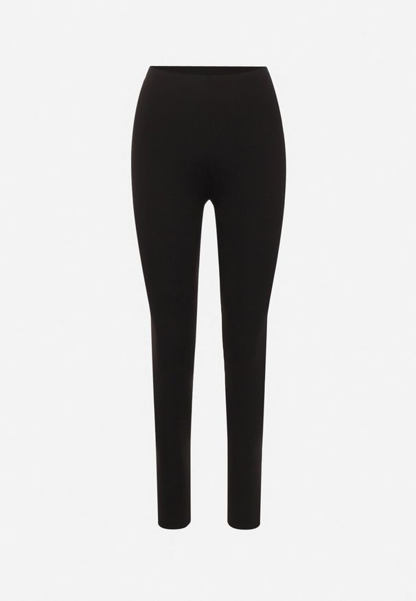 Born2be - Czarne Legginsy z Wysokim Stanem i Gumką w Pasie Norolia. Okazja: na co dzień. Stan: podwyższony. Kolor: czarny. Materiał: dzianina. Styl: wizytowy, casual, elegancki
