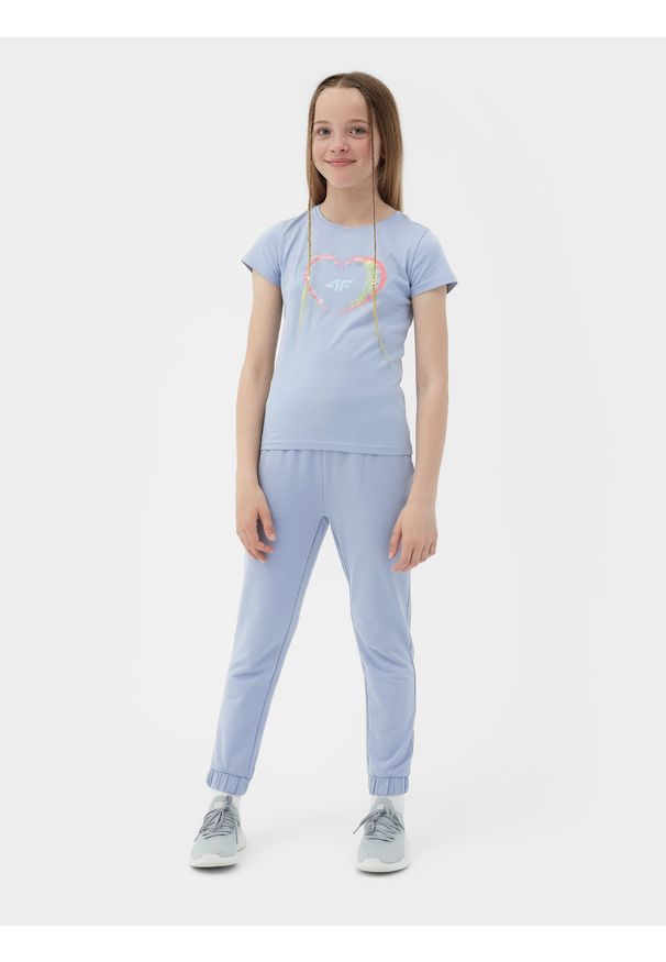 4F JUNIOR - Spodnie dresowe joggery dziewczęce. Okazja: na co dzień. Kolor: niebieski. Materiał: dresówka. Styl: casual
