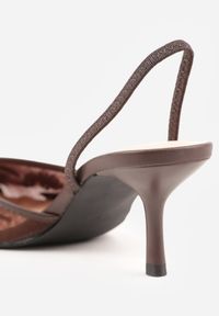 Born2be - Brązowe Czółenka Siateczkowe na Szpilce Ozdobione Perełkami i Haftami Vilania. Okazja: na co dzień. Zapięcie: pasek. Kolor: brązowy. Materiał: satyna. Wzór: haft, aplikacja. Obcas: na szpilce. Styl: casual, klasyczny, elegancki #5