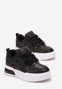Born2be - Czarne Sznurowane Sneakersy na Grubej Podeszwie z Ekoskóry z Przeszyciami Malacia. Kolor: czarny #4