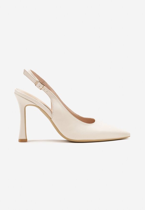 Renee - Beżowe Sandały na Obcasie Typu Slingback Dolandra. Okazja: na imprezę. Nosek buta: szpiczasty. Kolor: beżowy. Sezon: lato. Obcas: na obcasie. Styl: elegancki. Wysokość obcasa: średni