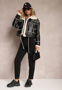 Renee - Czarne Jeansy Mom Fit z Wysokim Stanem i Gumką w Pasie Yvona. Okazja: na co dzień. Stan: podwyższony. Kolor: czarny. Styl: klasyczny, elegancki, casual #4