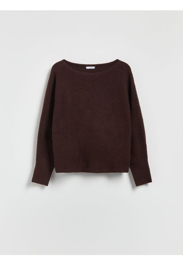 Reserved - Sweter z domieszką wełny - ciemnobrązowy. Kolor: brązowy. Materiał: wełna